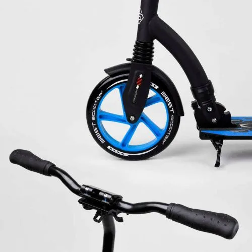 Двухколесный самокат Best Scooter с амортизатором для детей и подростков с широким рулем и PU колесами.