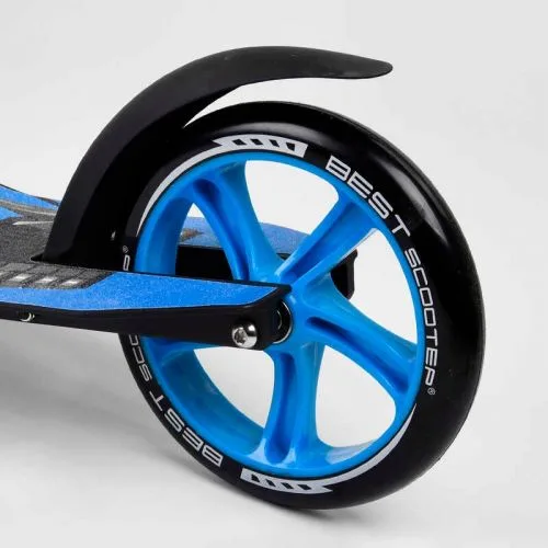 Двухколесный самокат Best Scooter с амортизатором для детей и подростков с широким рулем и PU колесами.