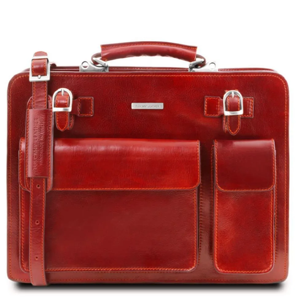 Чоловічий шкіряний портфель Tuscany Leather Venezia червоний з двома відділеннями сумка для роботи та навчання.