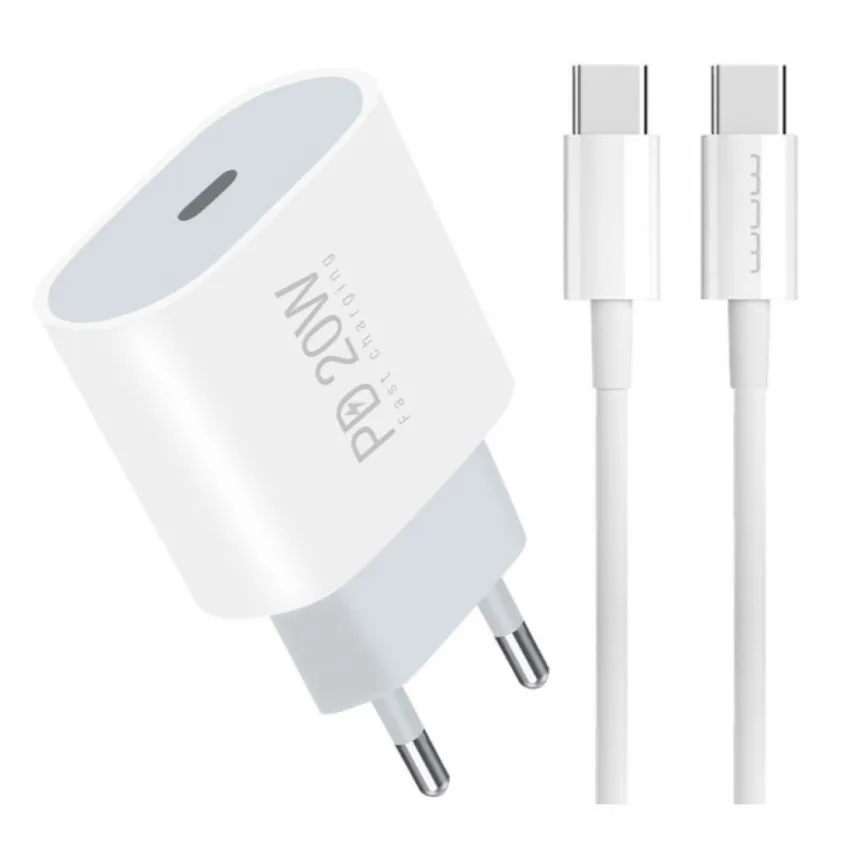 Сетевий зарядний пристрій USB-C 20W білий з кабелем Type-C