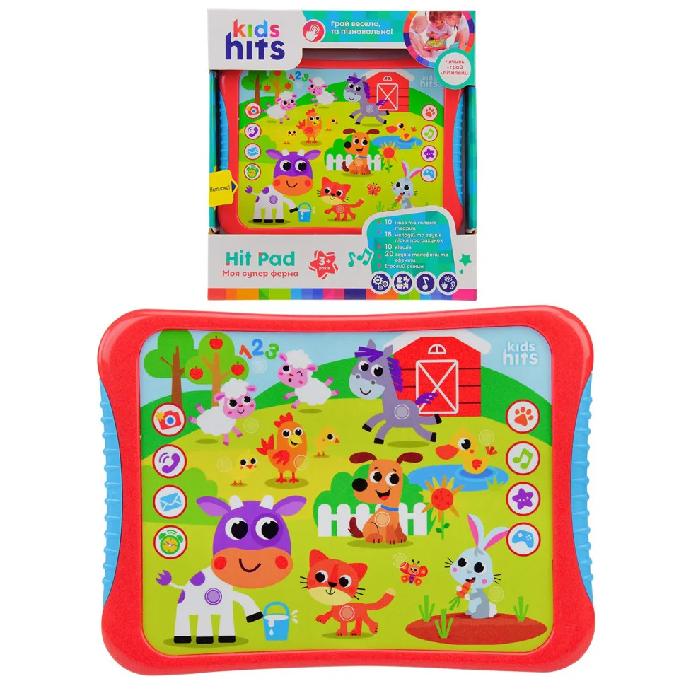 Інтерактивний планшет Kids Hits пластик 23,8х17 см укр. 10 тварин 28 мелодій 10 віршів