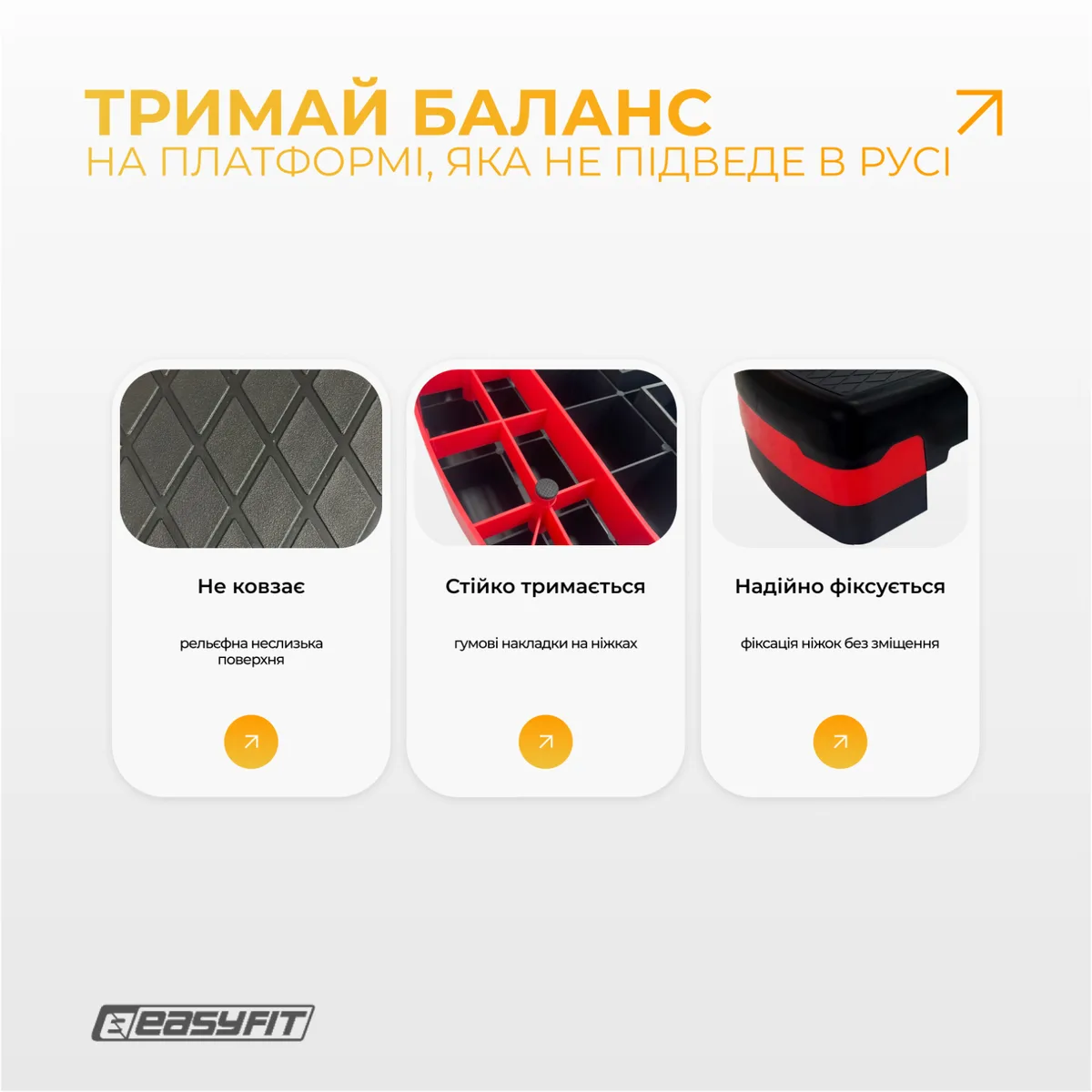 Степ-платформа EasyFit пластик 68х28 см 10+5 см Чорна
