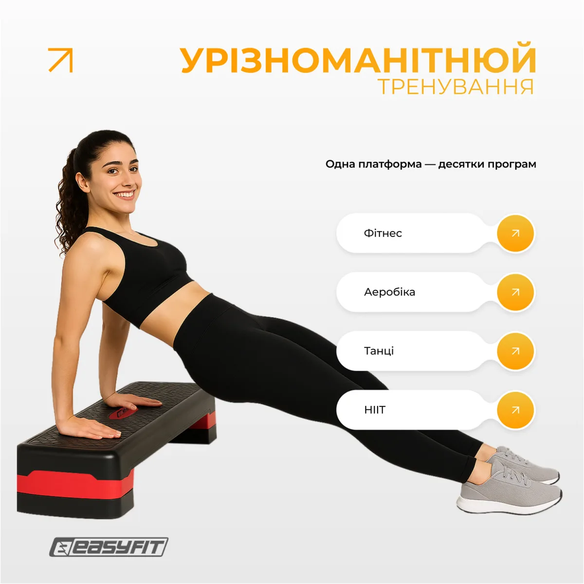 Степ-платформа EasyFit пластик 68х28 см 10+5 см Чорна