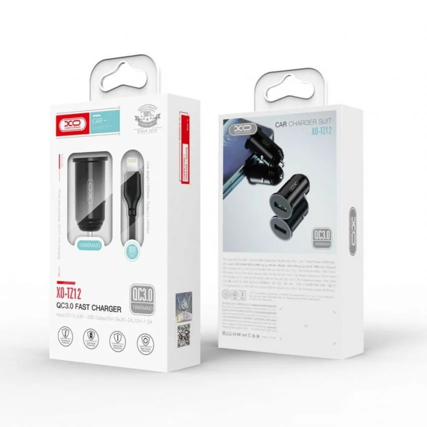 Автомобильное зарядное устройство XO пластик 1USB 18W черное