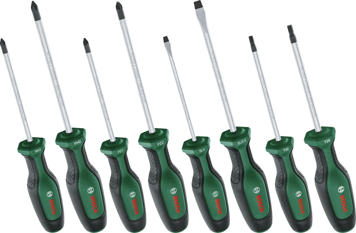 Набір викруток Bosch SL 4, 6.5мм, PH1х100мм, PH2х125мм, PZ1х100мм, PZ2х125мм, Т20х100, Т25х100, 8 штук.