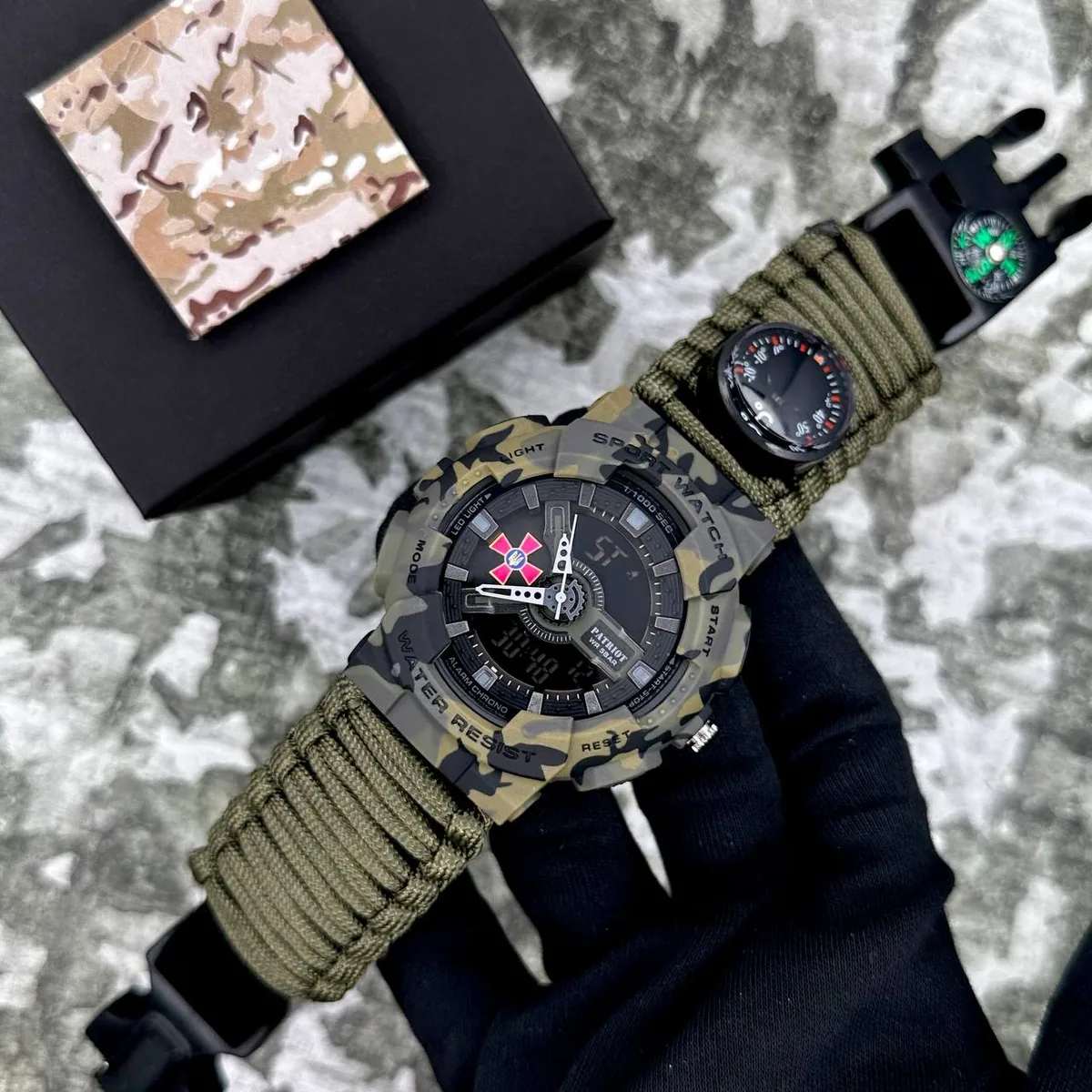 Годинники наручні Patriot паракорд 51х51 мм камуфляжний зелені 50 м