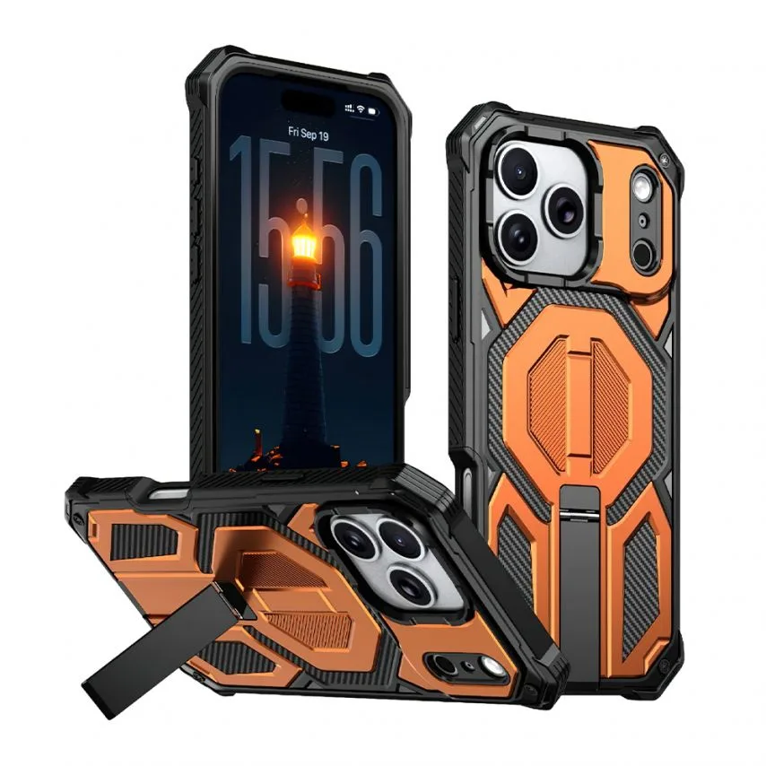 Чохол MagSafe Armor Case пластик для iPhone 17 Pro Max помаранчевий з підставкою
