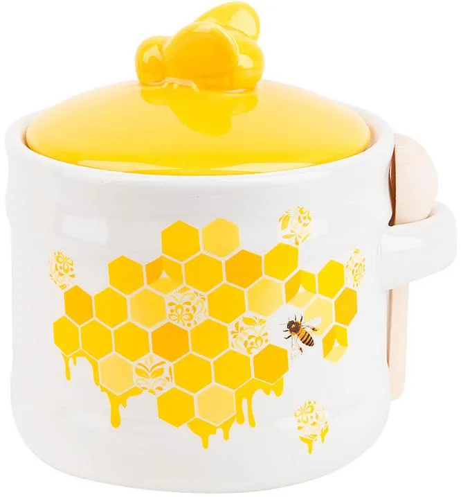 Керамічна банка Sweet Honey 450 мл з дерев’яною ложкою для меду
