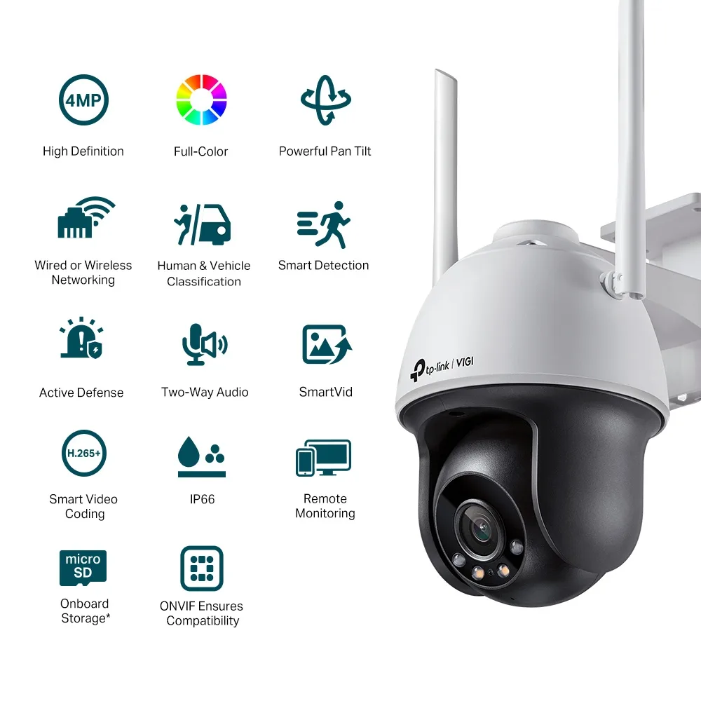 IP-камера TP-LINK VIGI C540-W-4, PoE, 4 Мп, 4 мм, Wi-Fi, H265+, IP66, купольная, цветное ночное видение, наружная.