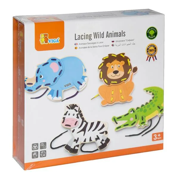 Деревянная шнуровка Viga Toys разноцветная 21х5х19 см Африканские зверята
