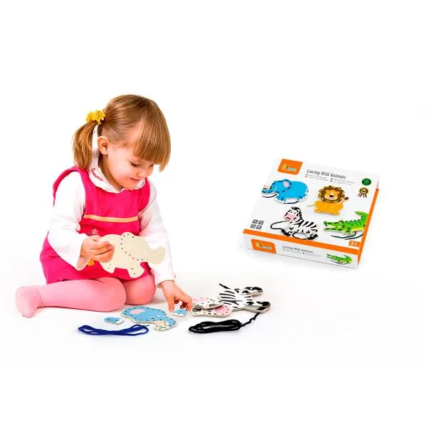 Деревянная шнуровка Viga Toys разноцветная 21х5х19 см Африканские зверята