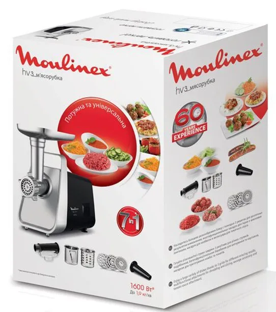 М'ясорубка Moulinex 1600Вт 1.9кгхв пластик метал чорна нержавіюча сталь