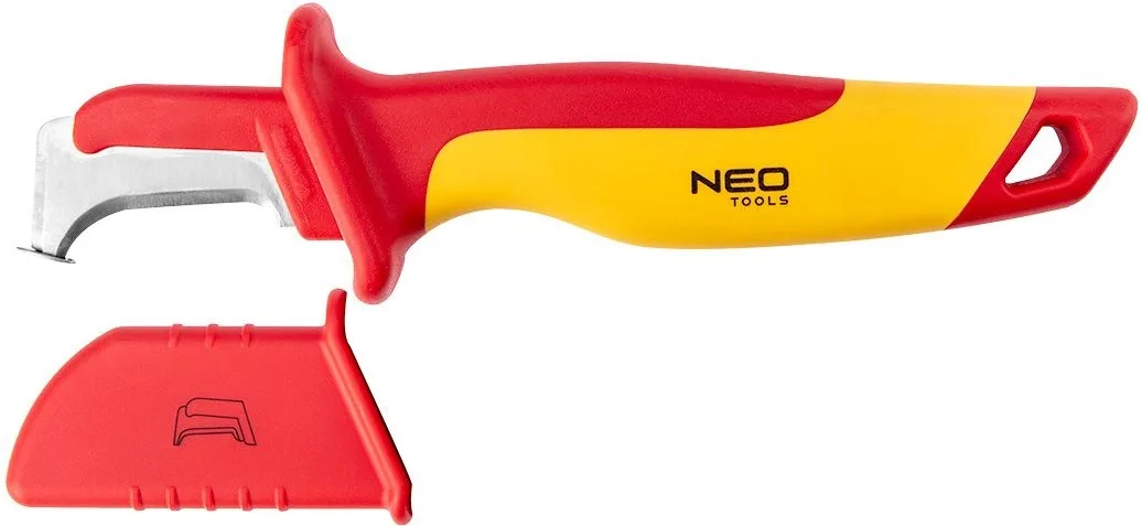 Ніж монтажний Neo Tools, із діелектричними властивостями, для роботи під напругою до 1000В, зі вигнутим лезом, 180 мм.