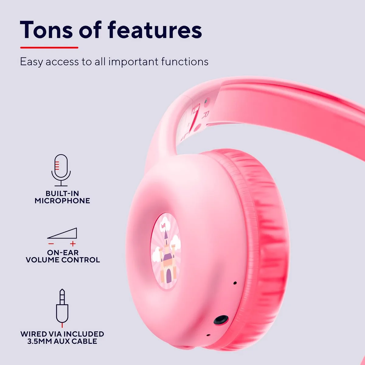 Наушники On-ear Trust Nouna Kids, беспроводные, с микрофоном, розовые.
