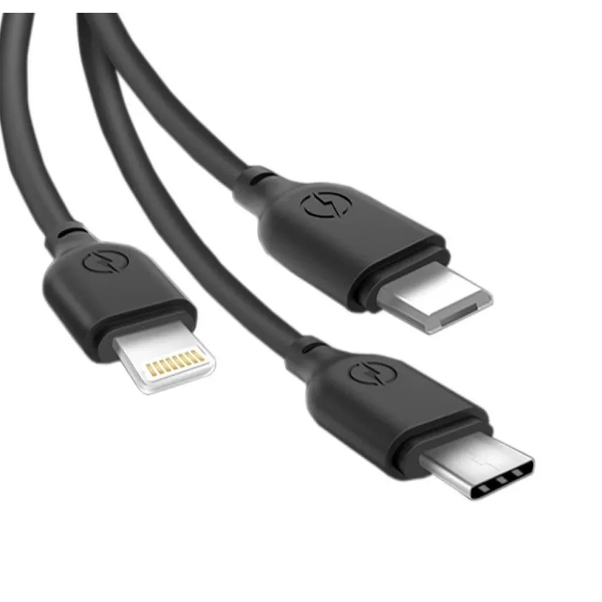Кабель USB 3в1 XO силіконовий 1м чорний Micro Type-C Lightning 2.1A Quick Charge
