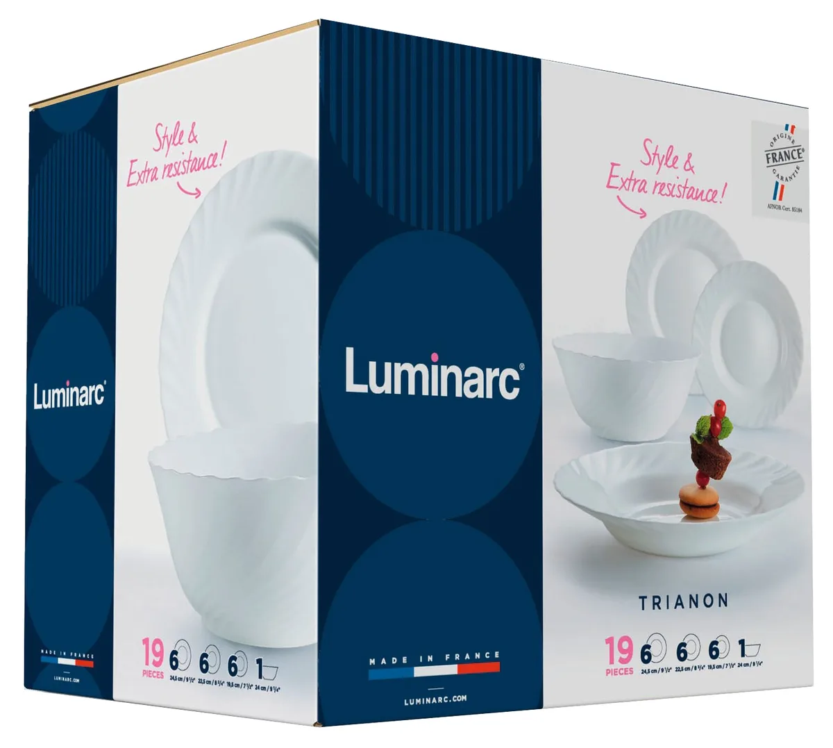Сервиз столовый Luminarc закаленное стекло 19 предметов белый для 6 человек.