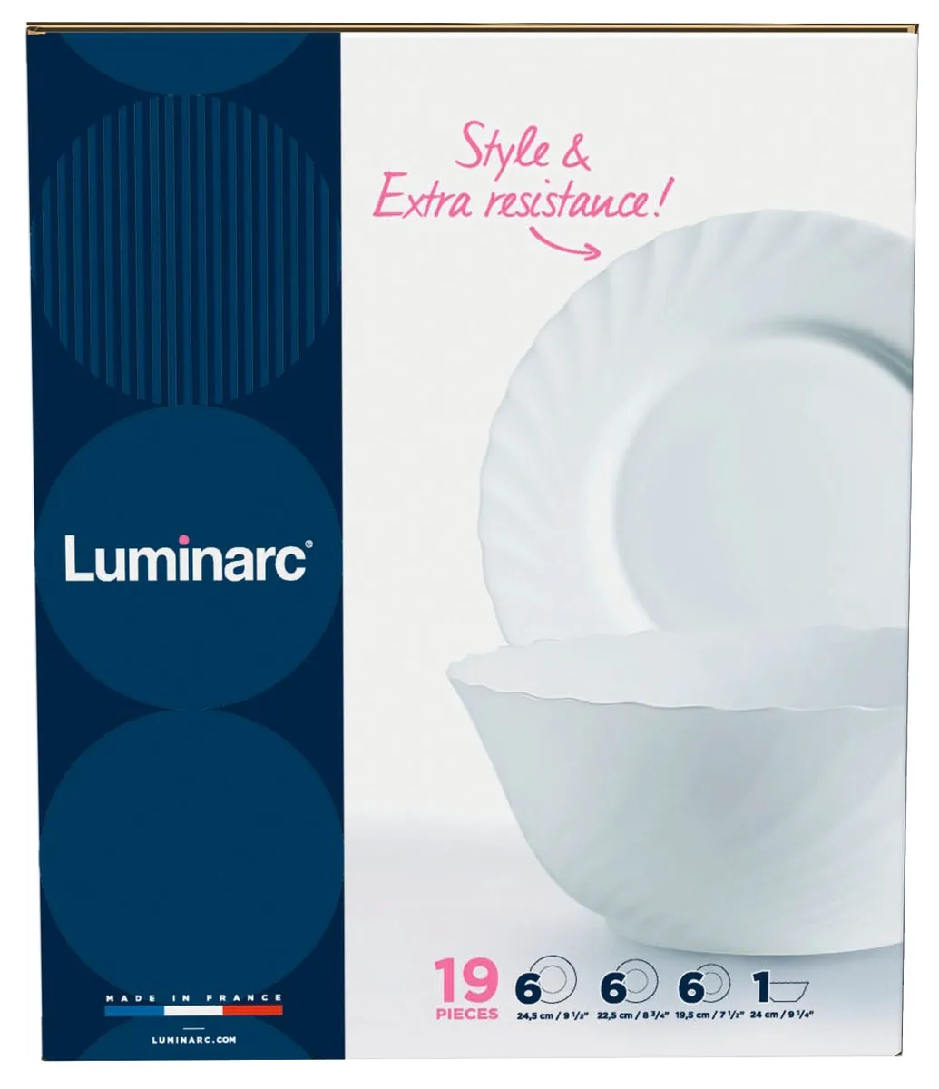 Сервиз столовый Luminarc закаленное стекло 19 предметов белый для 6 человек.