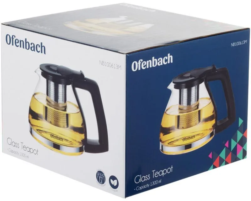 Чайник заварний Ofenbach скляний 1300 мл з металевим ситечком