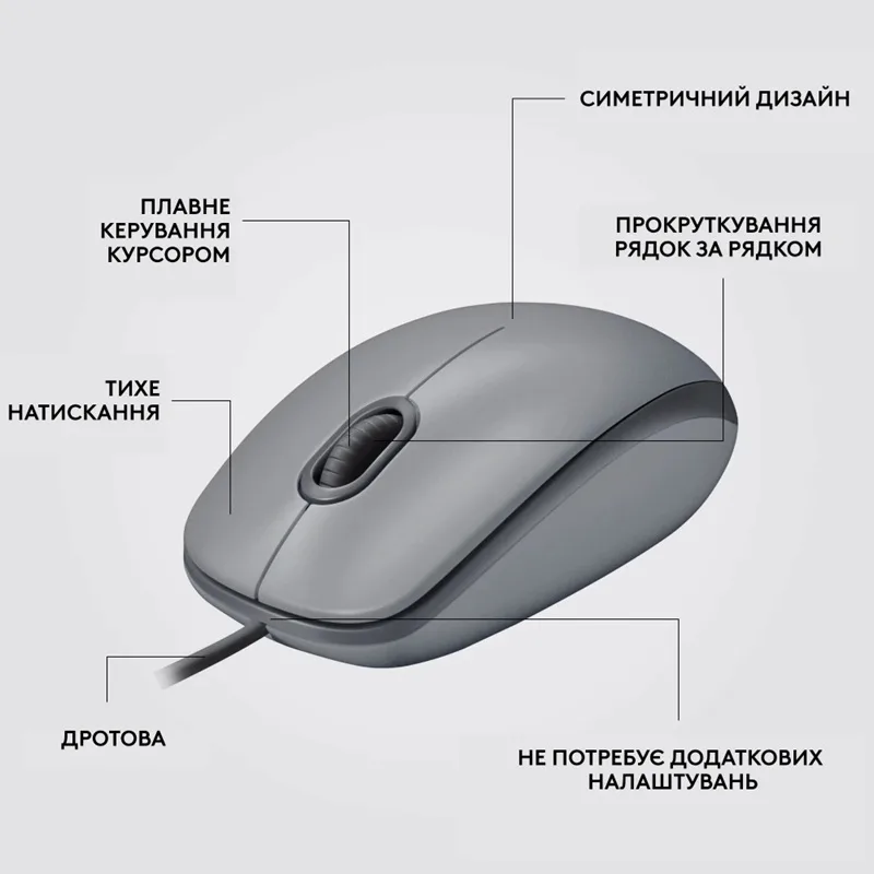 Миша Logitech дротова оптична середня сірий 61,7х112,96х38,4 мм