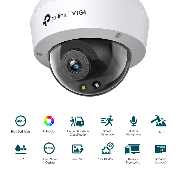 IP-камера TP-LINK VIGI C240-2.8, PoE, 4Мп, 2,8 мм, H265+, IP66, Turret, цветное ночное видение, внутренняя.