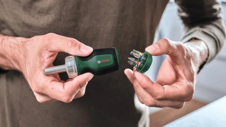 Викрутка Bosch з тріскачкою, 6 біт, руків'я TPR PZ1, PZ2, PH2, SL4, TX25, HEX5, 111 мм, сталь CrV.