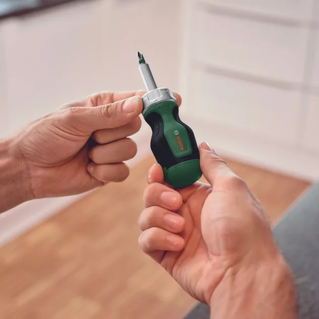 Викрутка Bosch з тріскачкою, 6 біт, руків'я TPR PZ1, PZ2, PH2, SL4, TX25, HEX5, 111 мм, сталь CrV.