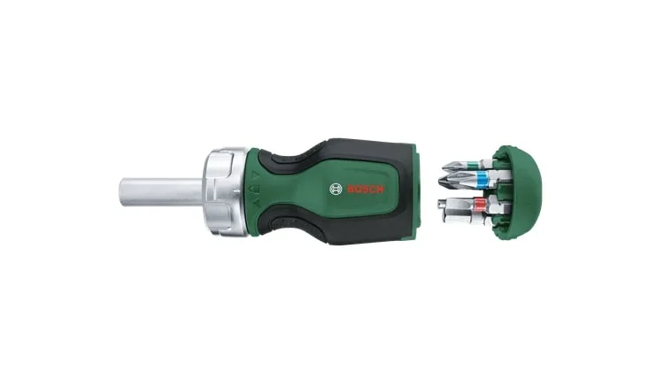 Викрутка Bosch з тріскачкою, 6 біт, руків'я TPR PZ1, PZ2, PH2, SL4, TX25, HEX5, 111 мм, сталь CrV.