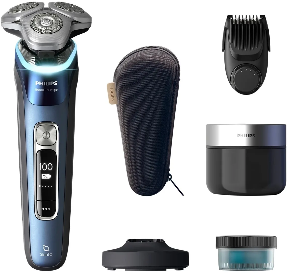 Електрична бритва Philips Series i9000 Prestige SkinIQ, 3 бритвені головки, Li-Ion, сухе та вологе гоління, індикатор заряду.
