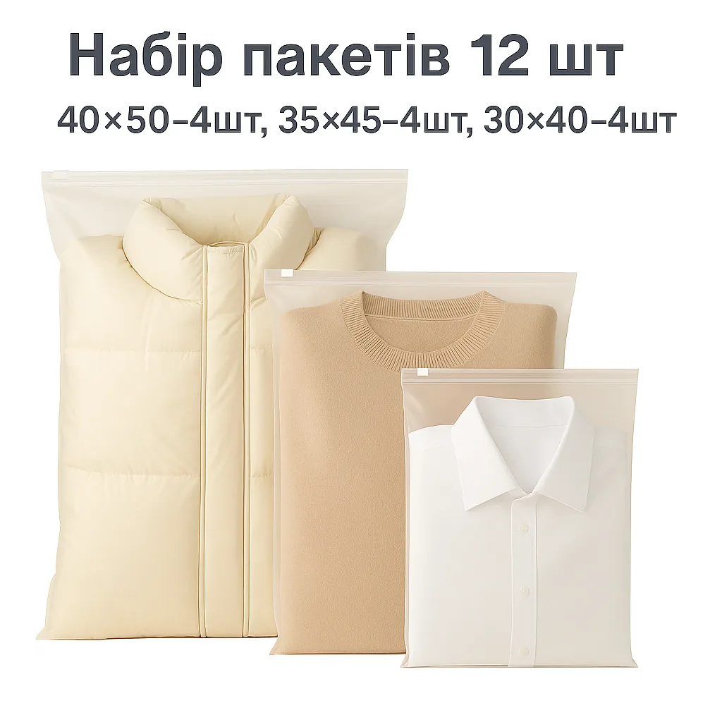 Набор пакетов для хранения LoveYouHome полиэтилен 12 шт 3 размера матовые