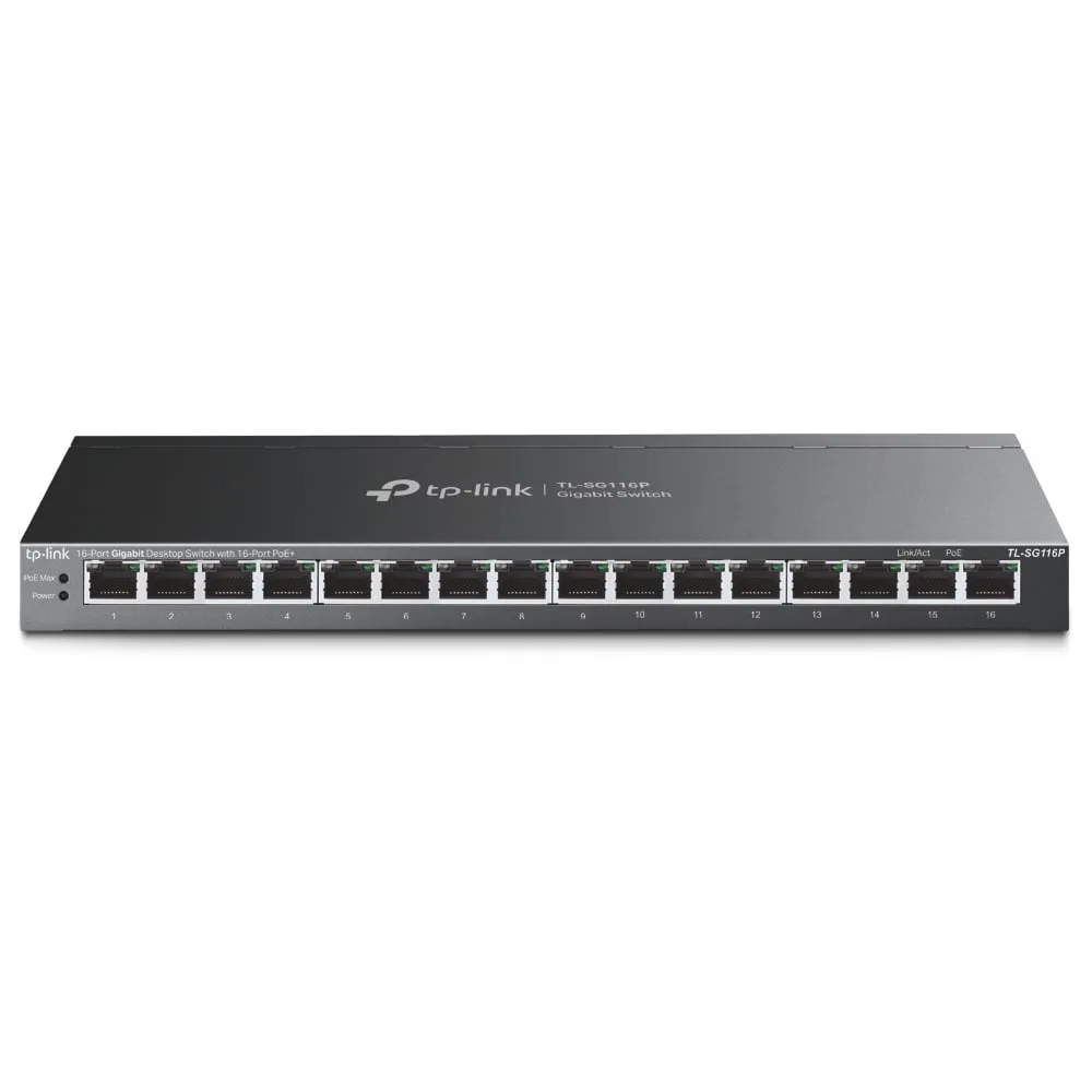 Коммутатор TP-LINK TL-SG116P 16xGE (16xPoE), 120Вт, Некоммутируемый
