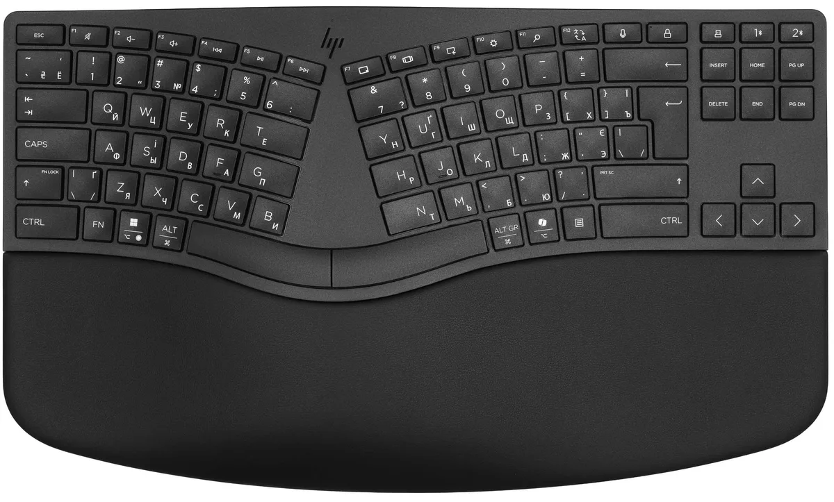Клавіатура мембранна HP 960 BLK Ergonomic split-zone, 112key, BT, EN/UK, чорний