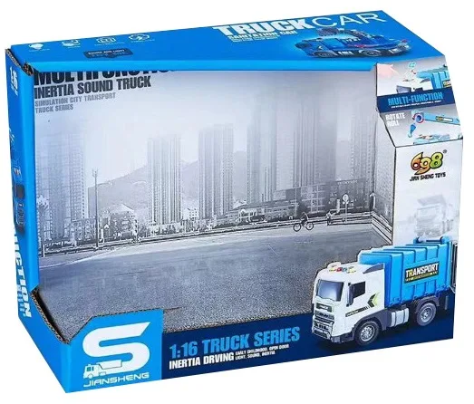 С мусоровоз инерционный CARS S пластик 19х9х11 см голубой со светом и звуком.
