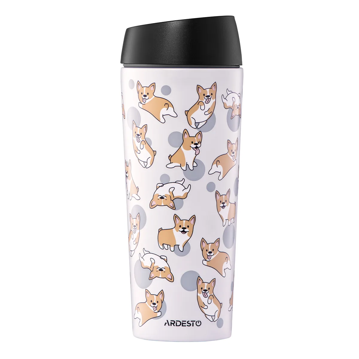 Термос для напоїв ARDESTO Coffee Time Corgi 450 мл, з нержавіючої сталі, сірого кольору.