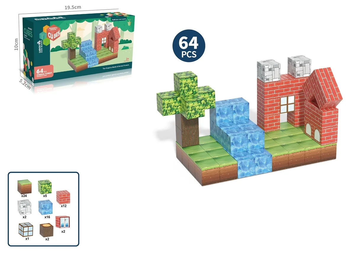 Конструктор My World магнітні блоки 2,3 см 64 елементи пластик універсальний