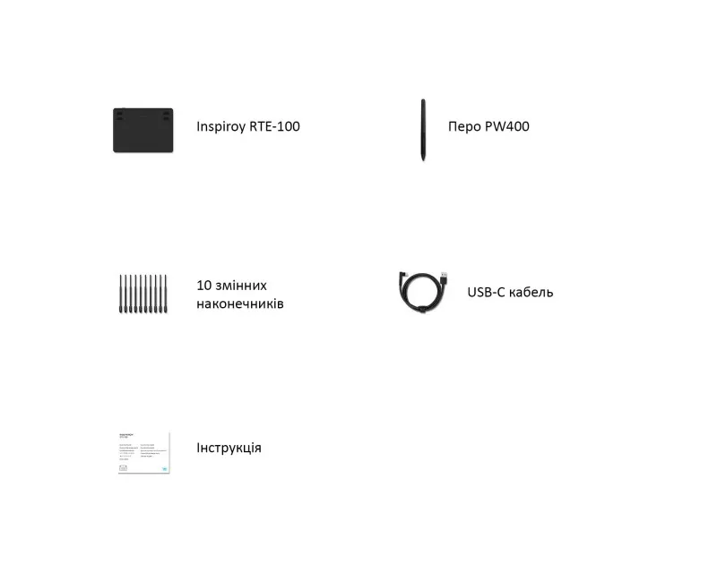Графічний планшет Huion 4.8"x3" RTE-100, USB-C, чорний