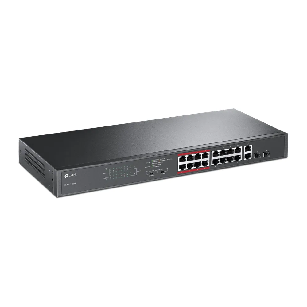 Коммутатор TP-LINK TL-SL1218MP 16x1FE (16xPoE), 2xSFP, 192Вт, Некоммутируемый