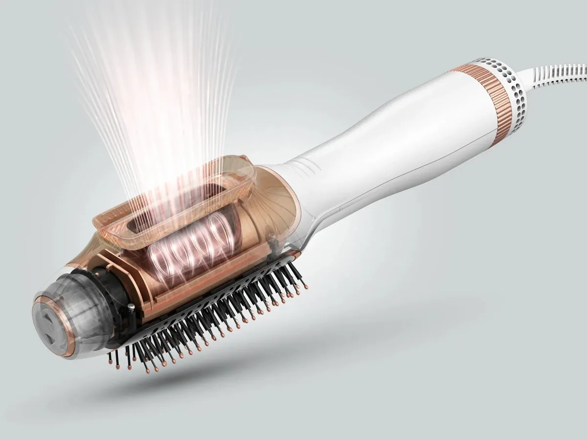 Фен-щітка Rowenta Reverso DryBrush 2в1, 1200Вт, 3 режими, іонізація, холодний обдув, 2 насадки, керамічне покриття, біло-золотисти