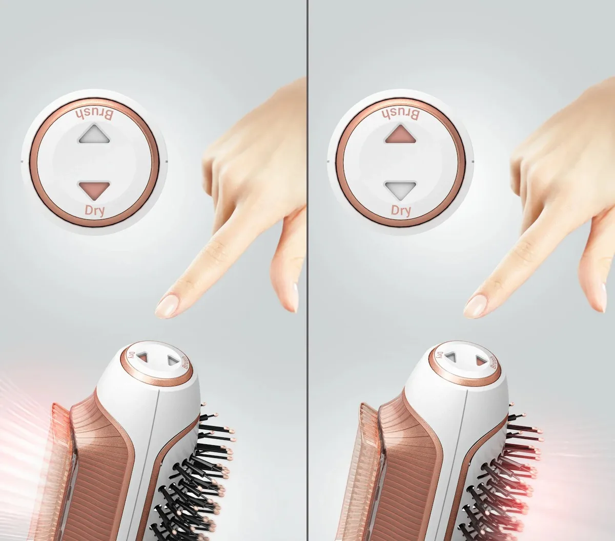 Фен-щітка Rowenta Reverso DryBrush 2в1, 1200Вт, 3 режими, іонізація, холодний обдув, 2 насадки, керамічне покриття, біло-золотисти