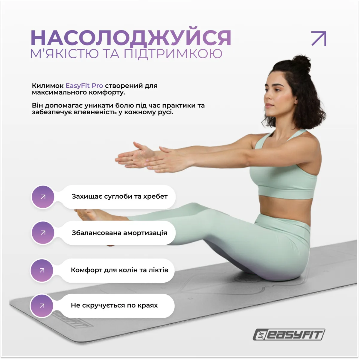Коврик для йоги EasyFit каучук 5 мм сірий 184х68 см