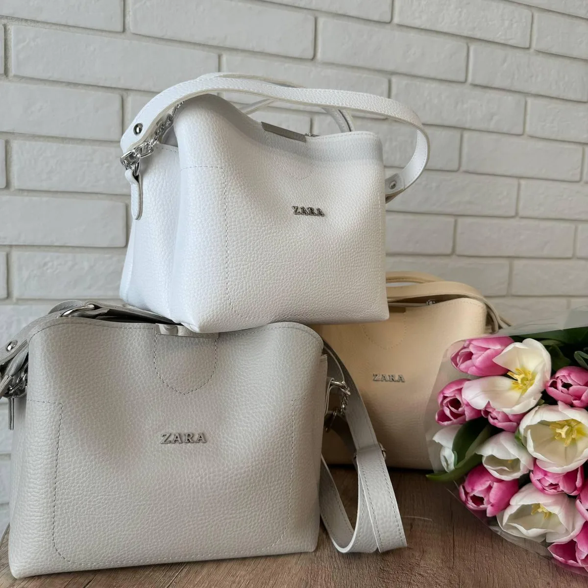 Женская мини-сумка Zara кроссбоди серого цвета экокожа 20х21,5х12 см