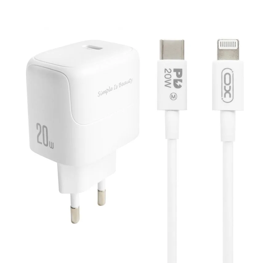 Зарядний пристрій XO Type-C 20W кабель Type-C to Lightning 1м білий