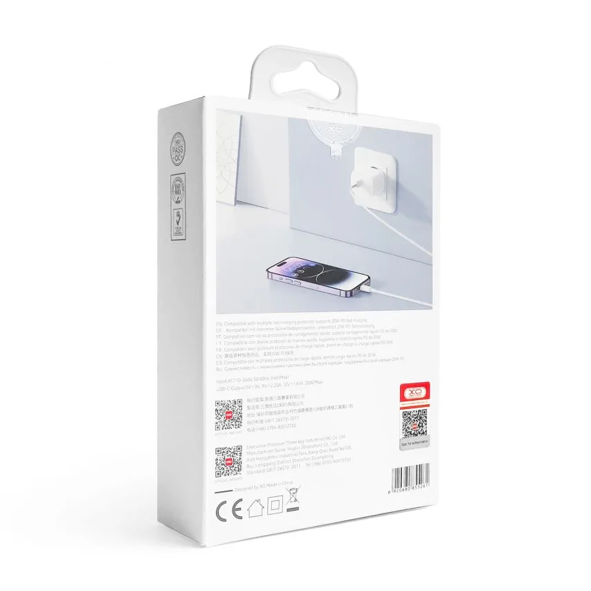 Зарядний пристрій XO Type-C 20W кабель Type-C to Lightning 1м білий