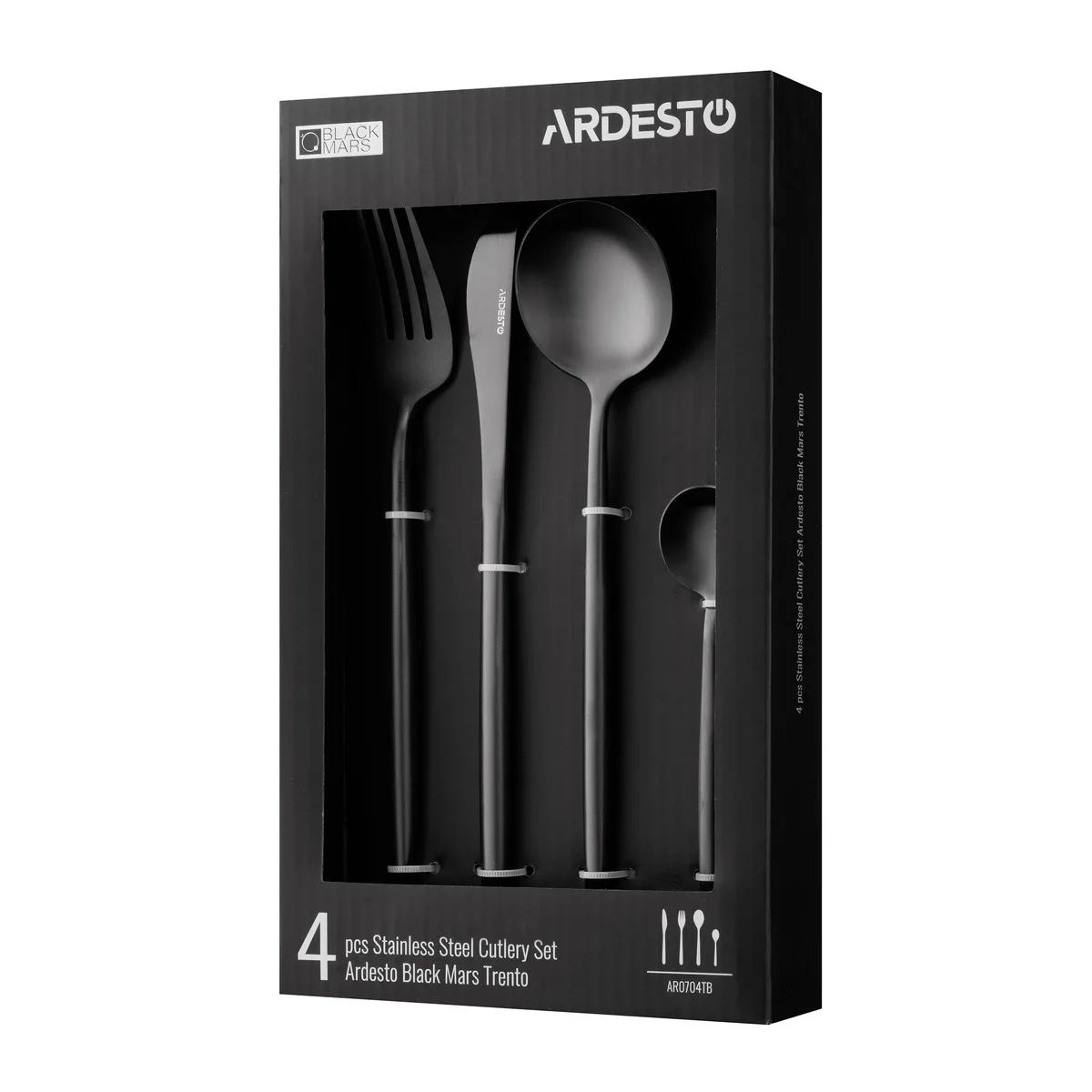 Набір столових приборів ARDESTO Black Mars Trento, 4 предмети, нержавіюча сталь, чорний колір.