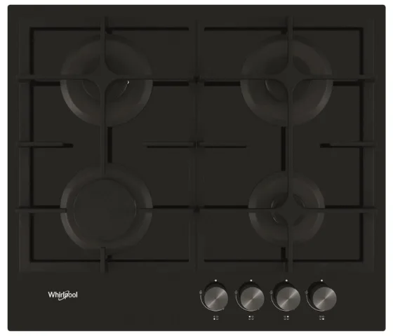 Газова варильна поверхня Whirlpool Склокераміка 59х4,9х51 см Чорна 4 конфорки