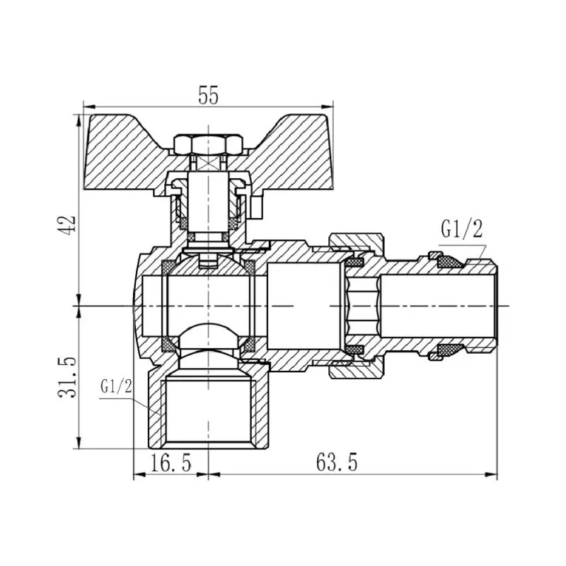 Кран кульовий Thermo Alliance Forte 1/2" кутовий з антипротіканням латунь нікельований