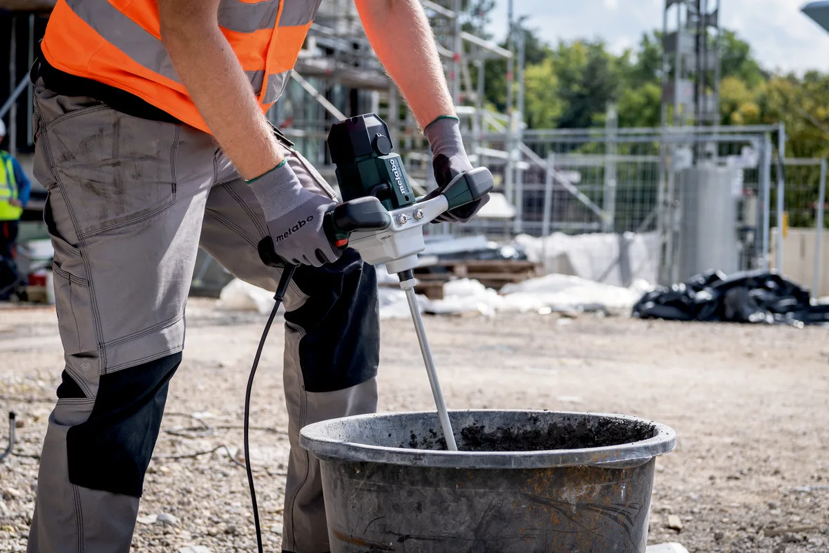 Строительный миксер Metabo RWE 1200, 1200 Вт, 0-900 об/мин, М14, 120 мм, для 30 л, 34 кг