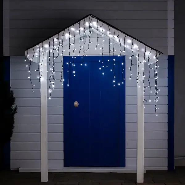 Уличная гирлянда бахрома 12 м 200 LED черный провод белый свет