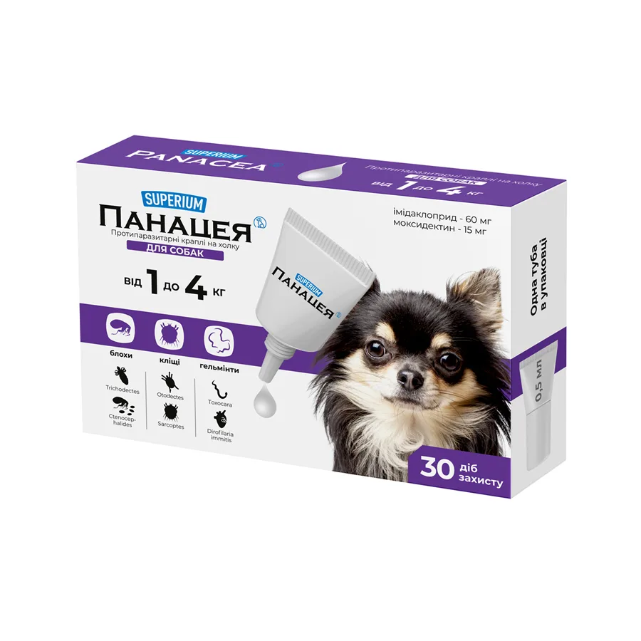 Протипаразитарні краплі Superium Panacea для собак 1-4 кг 30 діб захисту