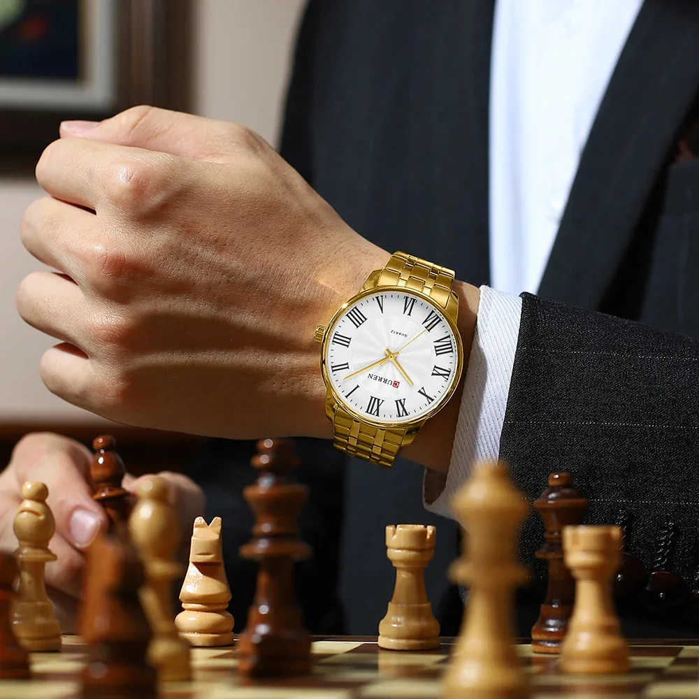 Годинники Curren металеві 23 см 22 мм золото білі