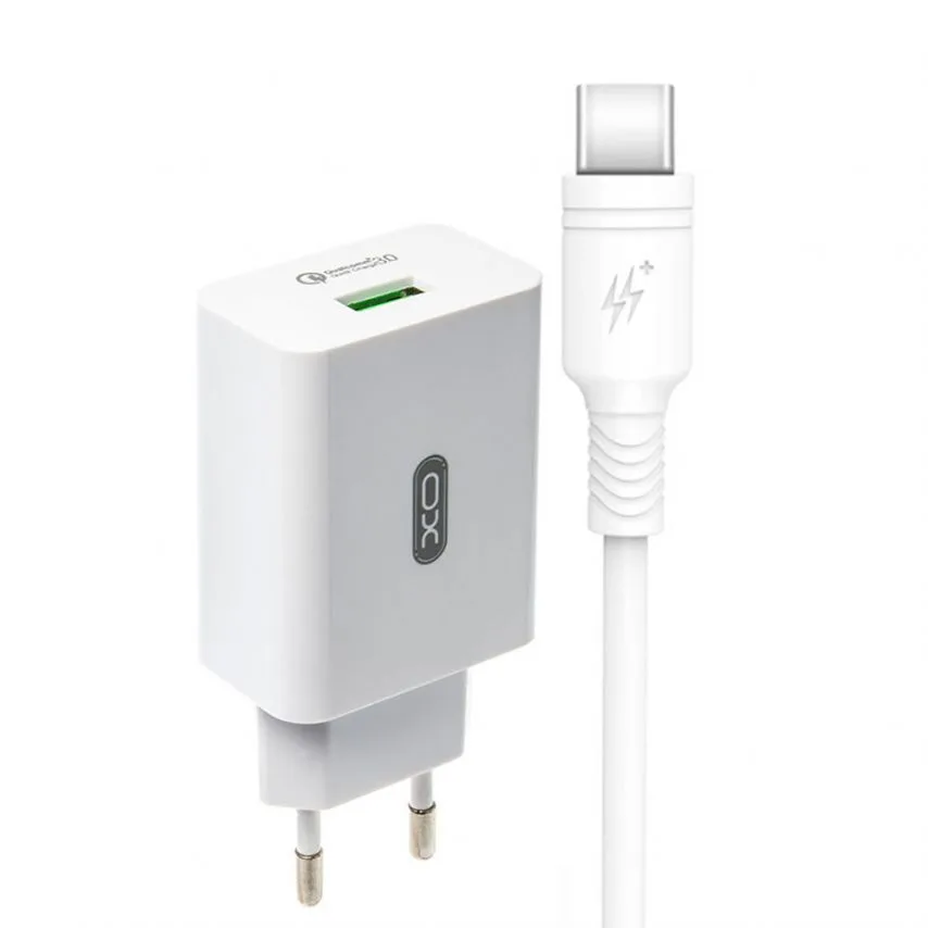 Зарядний пристрій XO 2в1 1USB Type-C 3A Quick Charge Білий